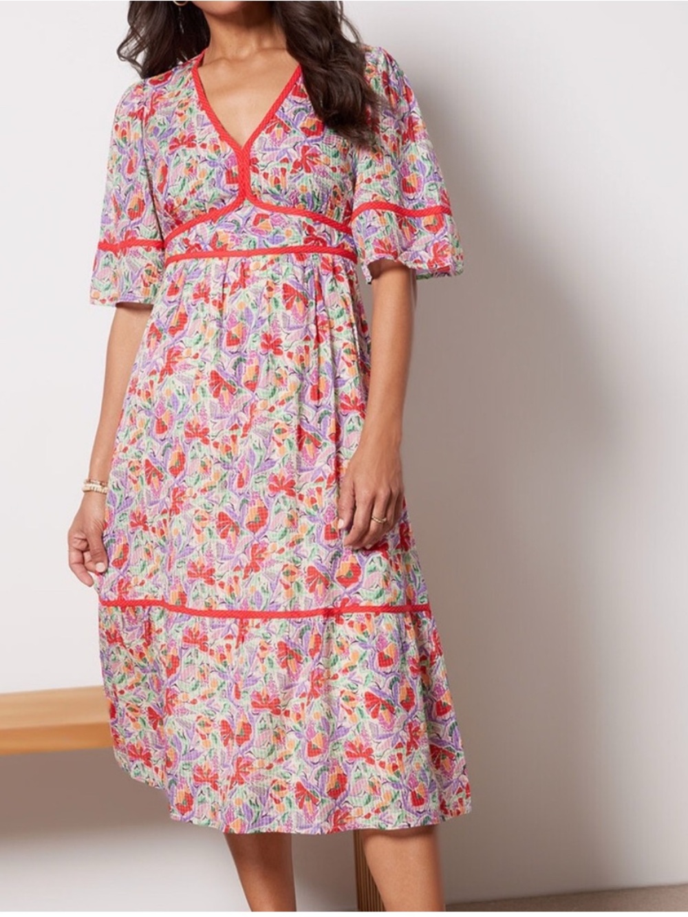 BA&SH Floral Midi Dress Boho Parisian Romantic Cottagecore Garden Party Bright M